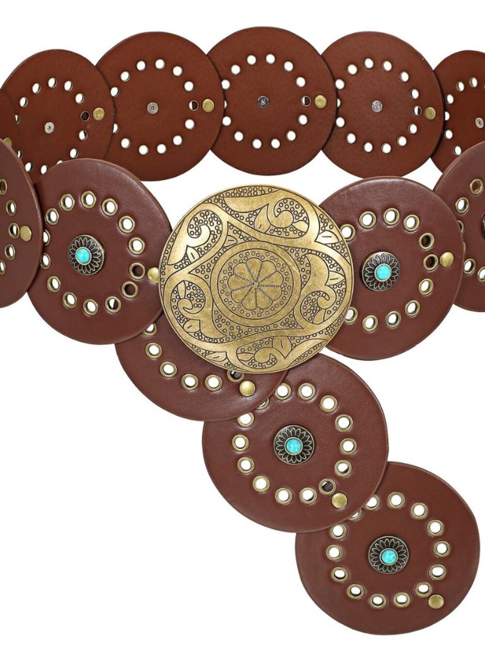 Western PU Leather Belts for Woman Concho Cowgirl Cowboy Disc Belt for Ladies